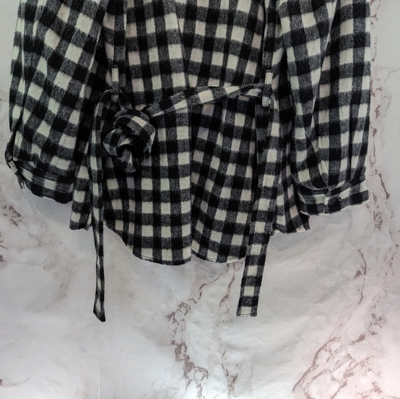 TALBOTS Shirt Jacket Womens 2X Wool Black White Plaid Button Up Sash Buffalo - Picture 7 of 12